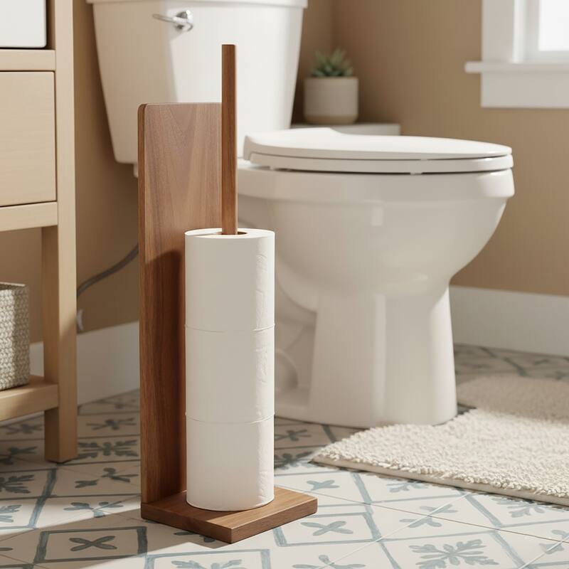 Acacia Freestanding Toilet Paper Holder - Brown - 5"L x 5"W x 19"H