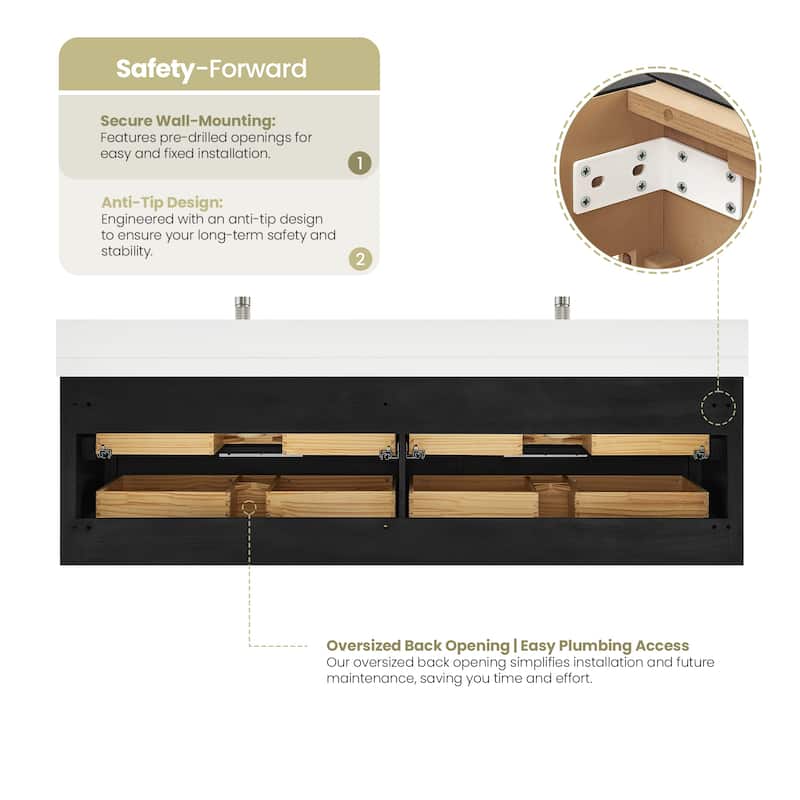 Barcelona Floating Bath Vanity with Quartz Stone Top without Mirror