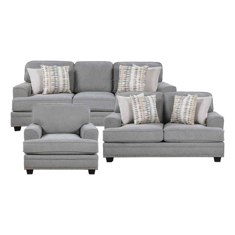 Pombal 3-Piece Chenille Living Room Sofa Set - Grey