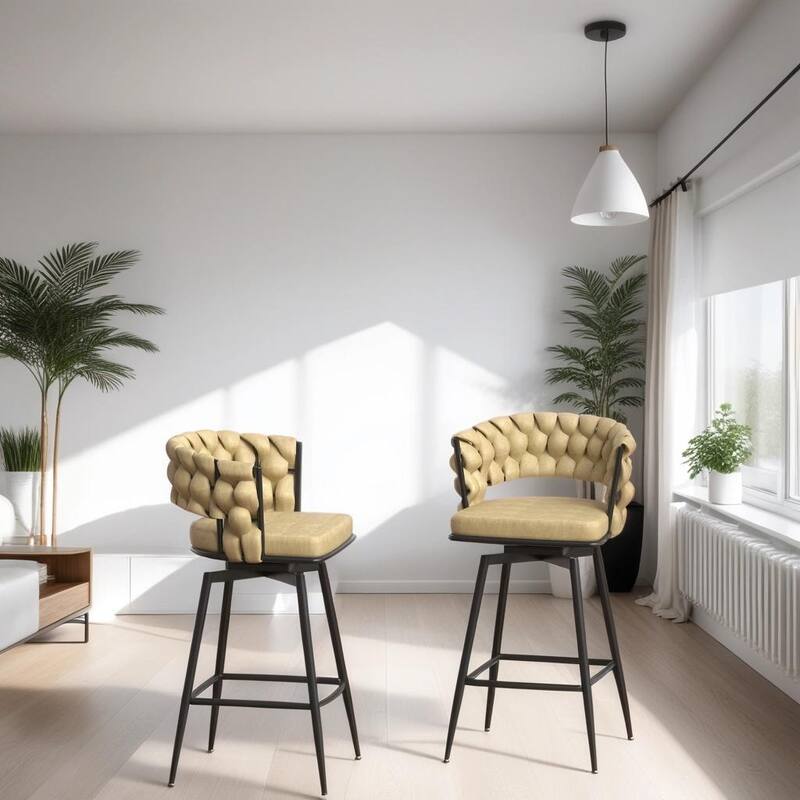 360 Swivel Bar Stool Set of 2 with Back and Footrest, No Adjustable - Light Brown