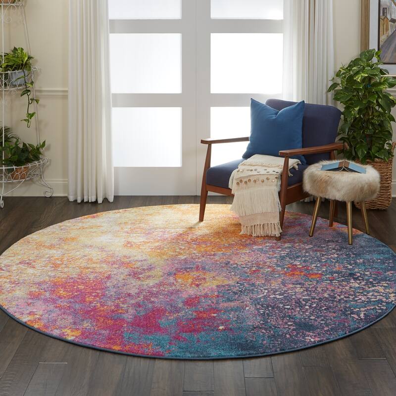 Nourison Passion Colorful Modern Abstract Area Rug - 5'3" Round - Orange/Multi