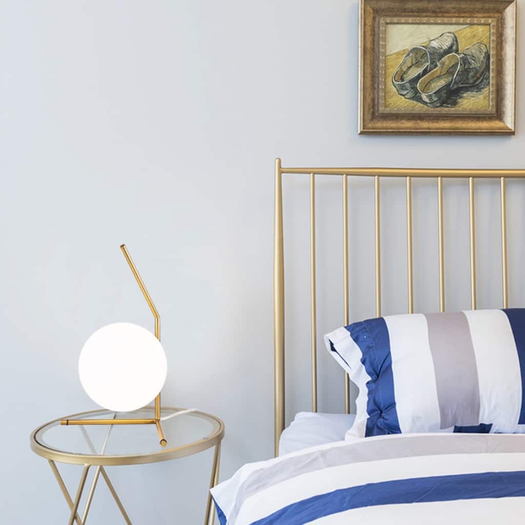 1 Light Table Lamp With A Brass Iron Frame With White Glass Shade