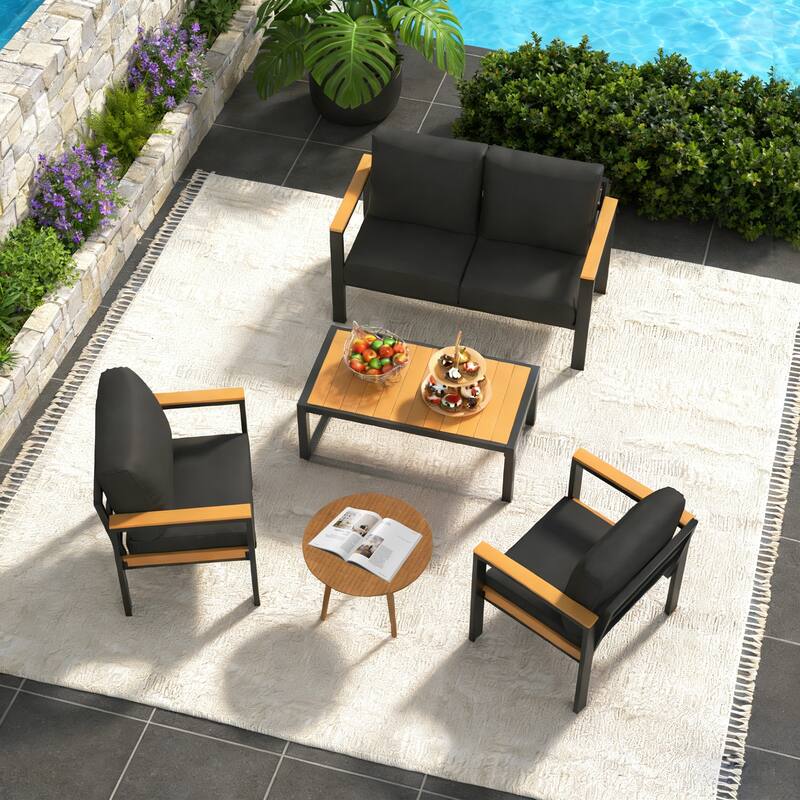 4/5/7-Piece Patio Conversation Set with Table, All-Weather Aluminum Furniture for Outdoor Living - Gray/Black