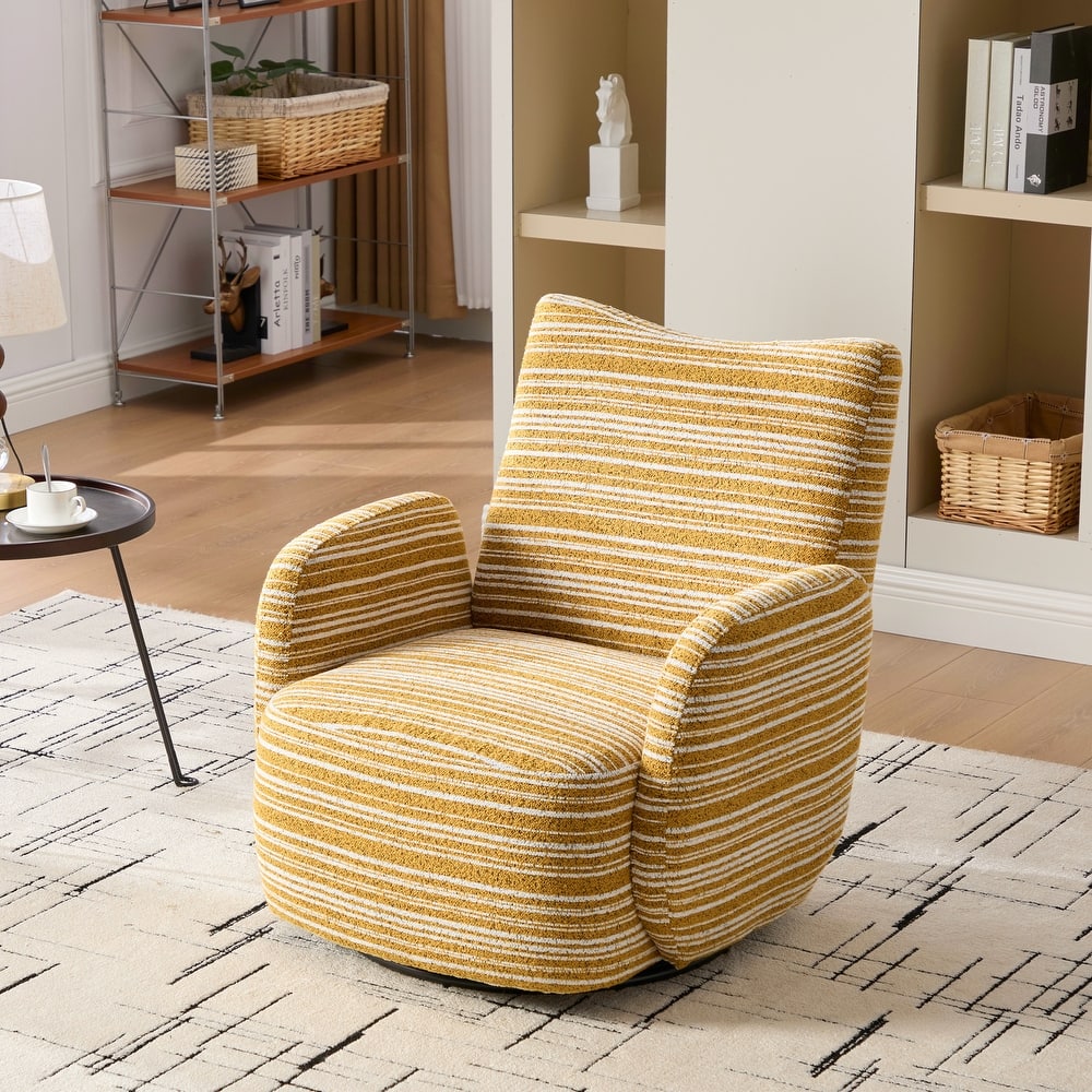 HOMEFUN Boucle Upholstered 360° Swivel Fabric Striped Armrest Leisure Chair for Living room and Bedroom