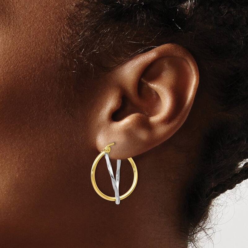 Curata 10k Two-Tone Polished Gold Geomteric Double Hoop Earrings (20mm)