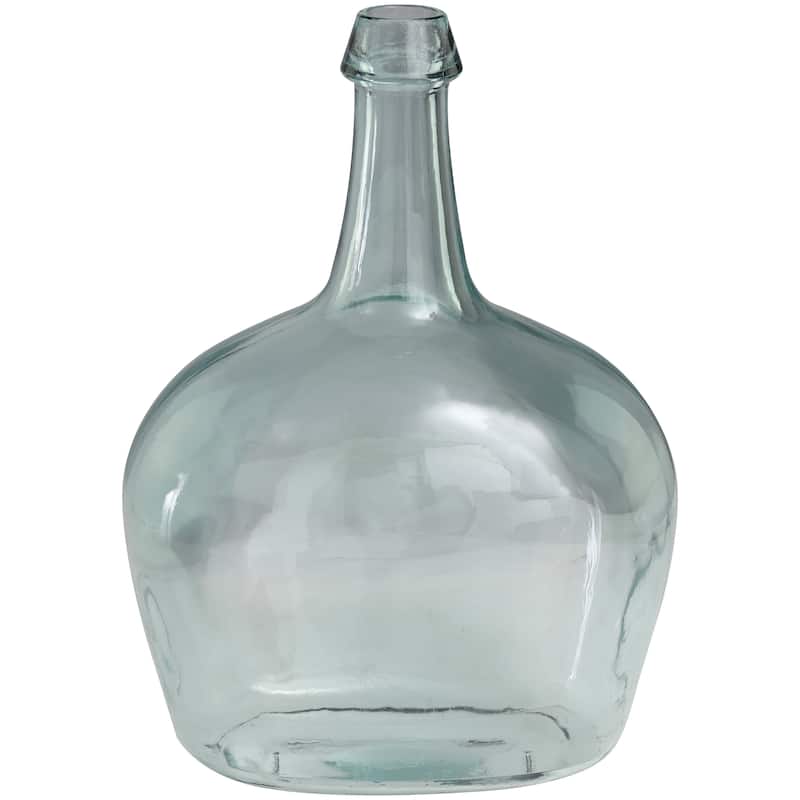Clear Recycled Glass Handmade Spanish Bottle Neck Decorative Vase - 11"W, 15"H