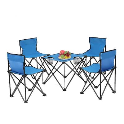 Oxford Cloth Steel Camping Folding Table and Chair Set Blue