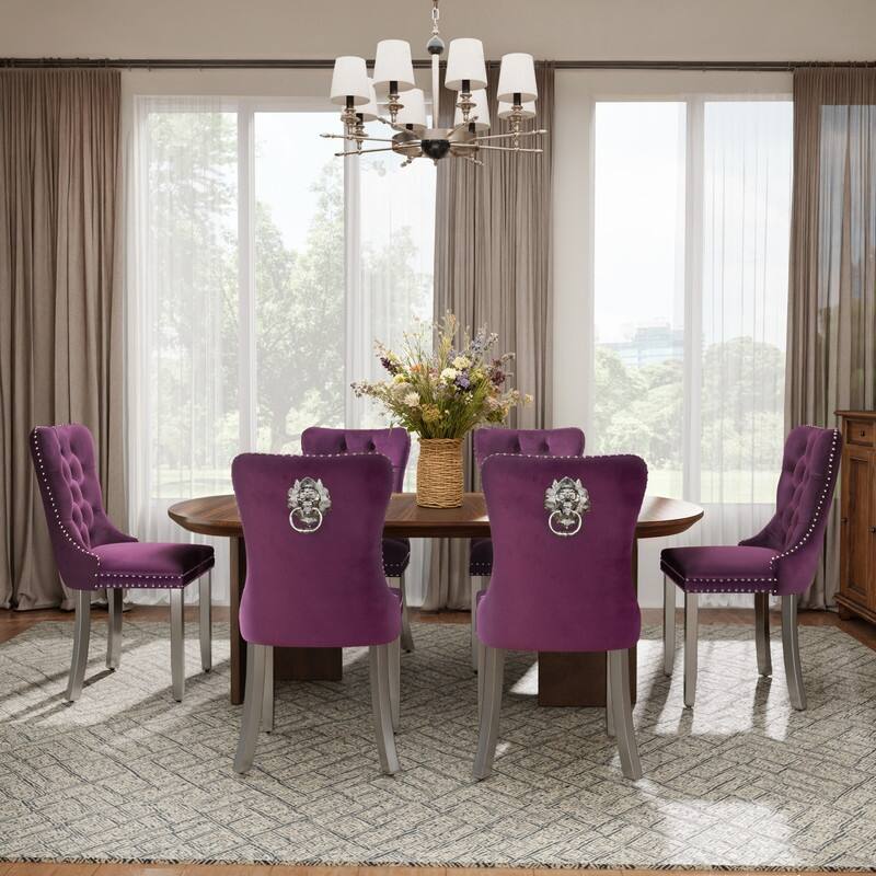 High-end Tufted Velvet Upholstered Nailhead Dining Chair Set of 4