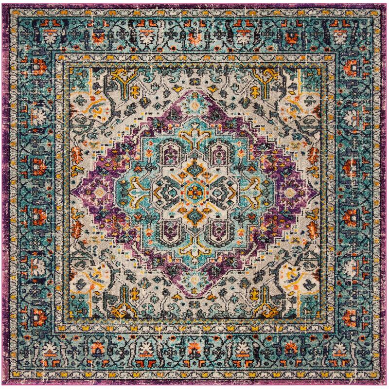 SAFAVIEH Monaco Evelyne Boho Rug - 6'7" Square - Violet/Light Blue