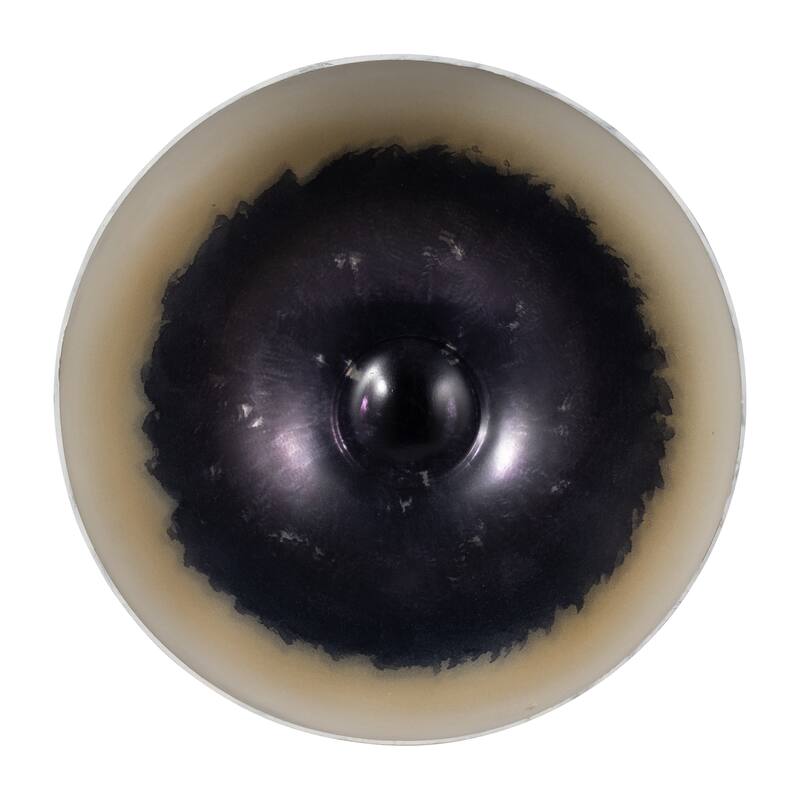 Modern Decorative Round Metal Bowl with Stand - 11", Ivory & Blue - 11.0"