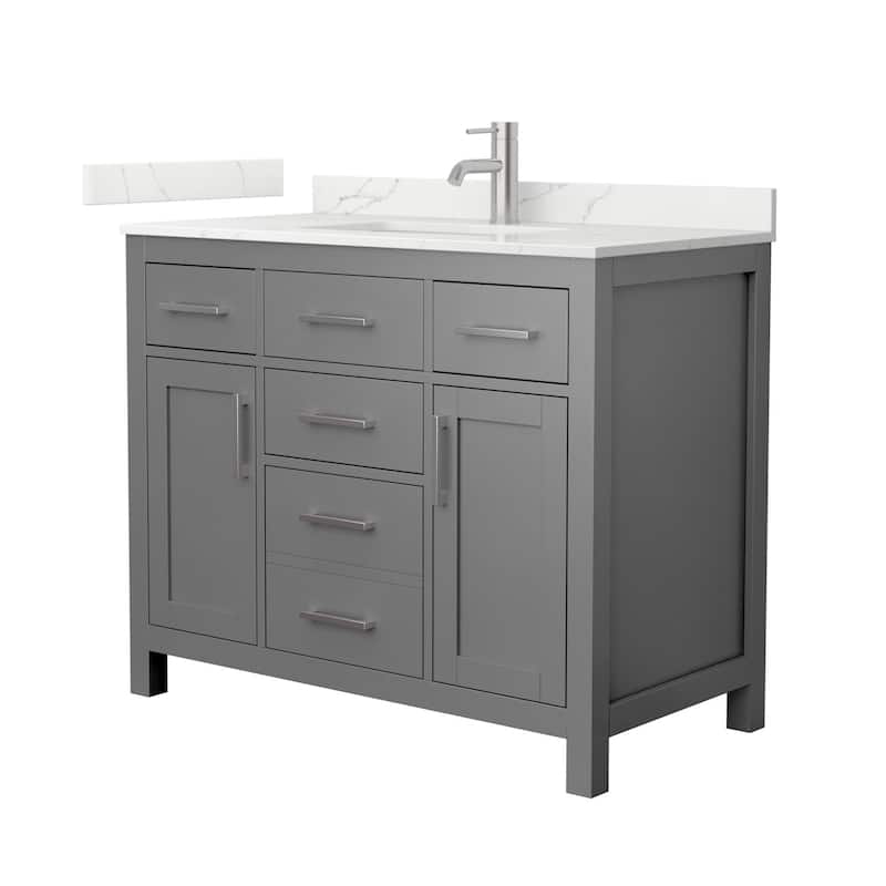 Wyndham Collection WCG2424-42S-QTZ-UNSMXX Beckett 42" Free Standing - Dark Gray / Giotto Quartz Top / Brushed Nickel