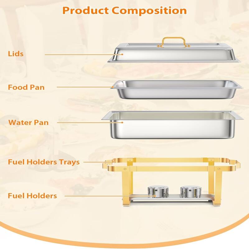 6 Packs 8QT Chafing Dish Buffet Set Stainless Steel Chafers and Warmers Food Servers Sets with Folding Frame - 9L 6-piece set