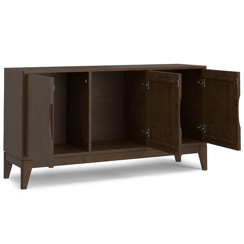 WYNDENHALL Pearson SOLID HARDWOOD 60 inch Wide Rectangle Modern 3 Door Sideboard Buffet / Storage Cabinet in Walnut Brown