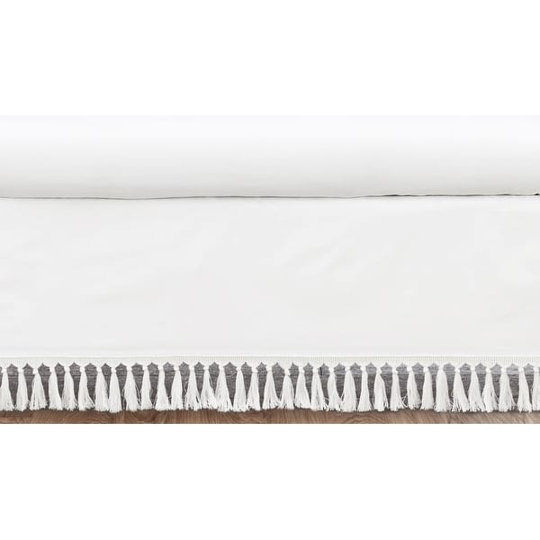 slide 2 of 2, White Baby Nursery Girl Crib Bed Skirt - Solid Color Tassel Fringe for Lemon Floral Collection