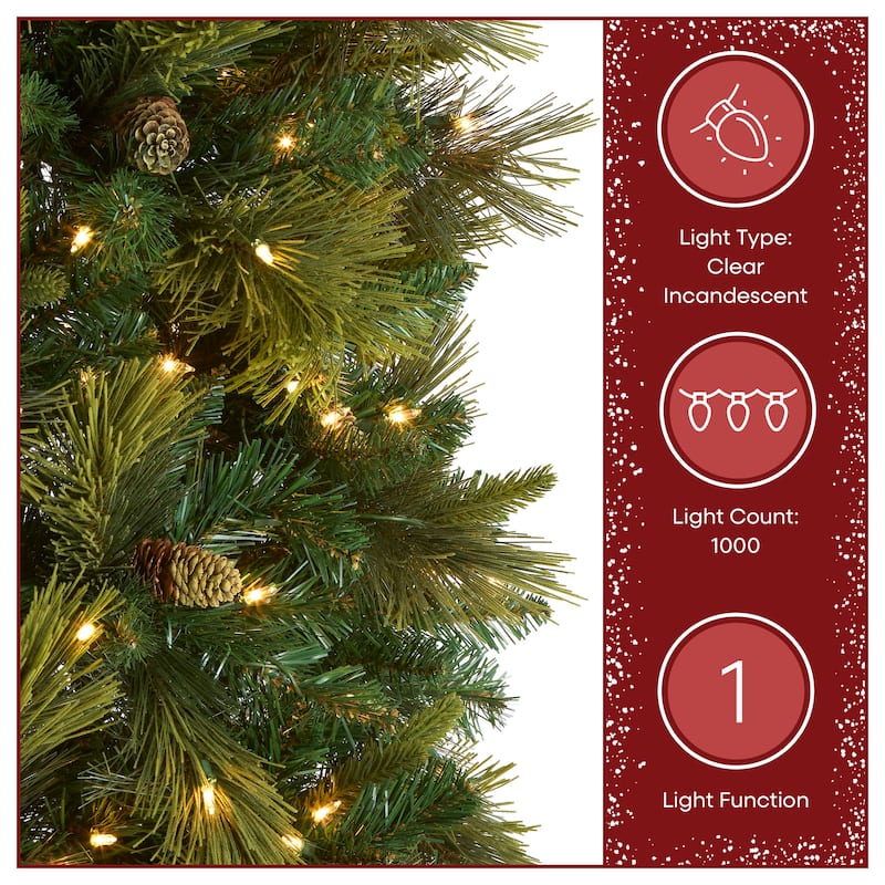 National Tree Company 12 ft Pre-Lit Carolina Pine Slim Artificial Christmas Tree, 1,000 Clear Lights, Includes Stand, Green