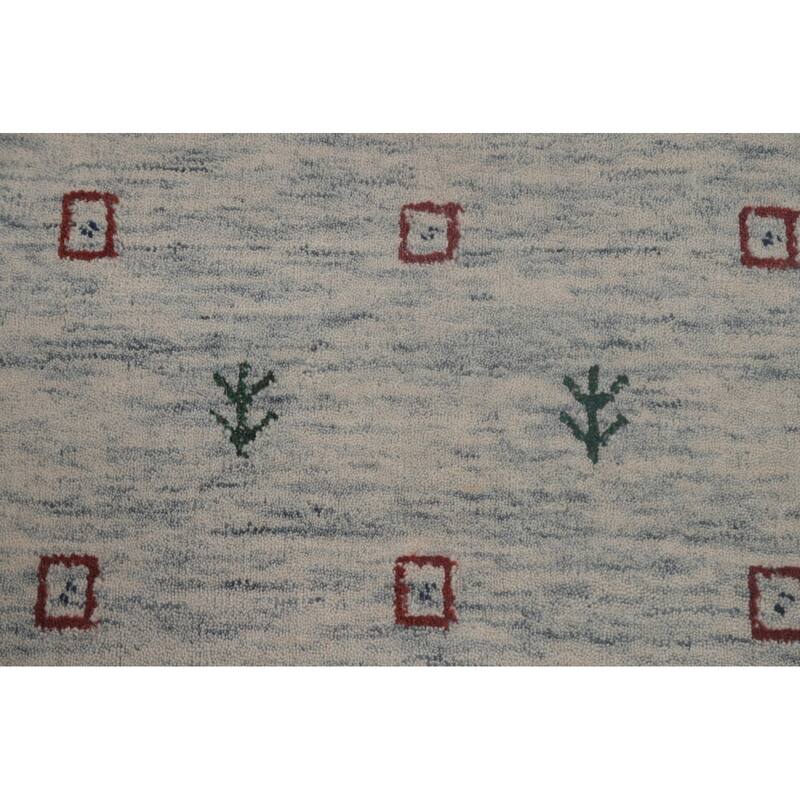 Tribal Gabbeh Area Rug Hand-Knotted Beige / Ivory Wool Carpet - 9'0"x 11'6"