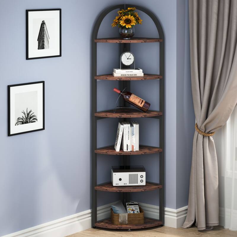 6 Tier Corner Shelf, Tall Corner Bookshelf, Freestanding Display Book Shelf