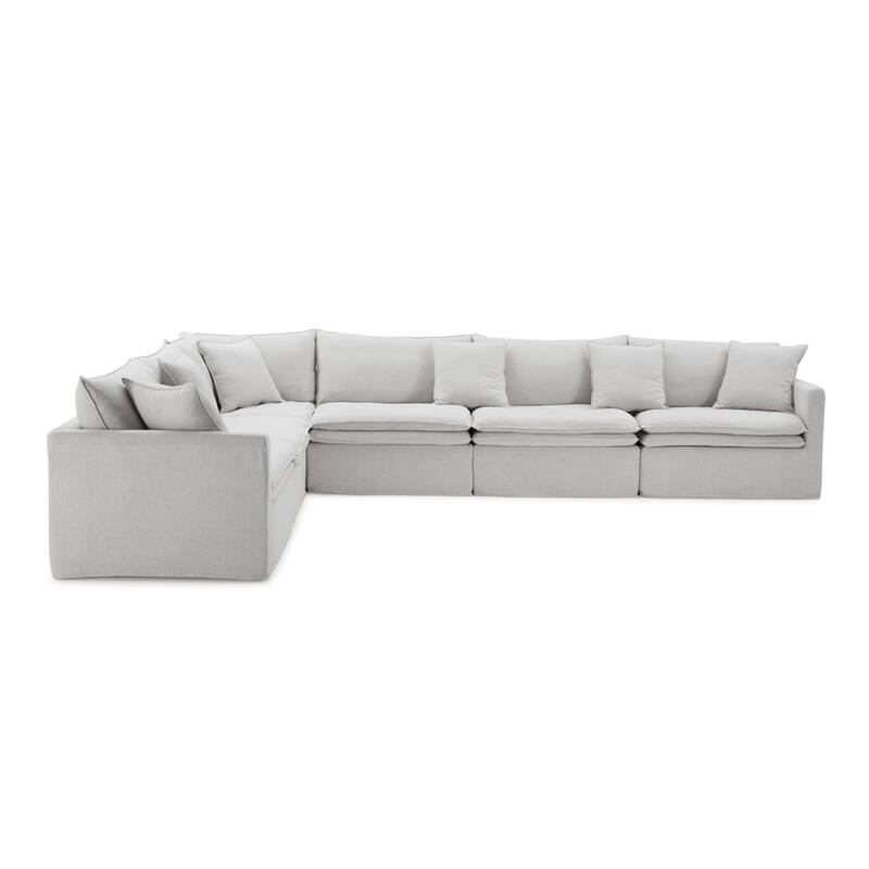 Furniture of America Caspian 6-Seater FSC & OEKO TEX Sectional Sofa with Feather Blend Cushions