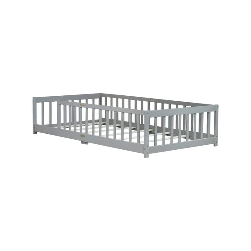 Twin Size Floor Bed with Fence without Door