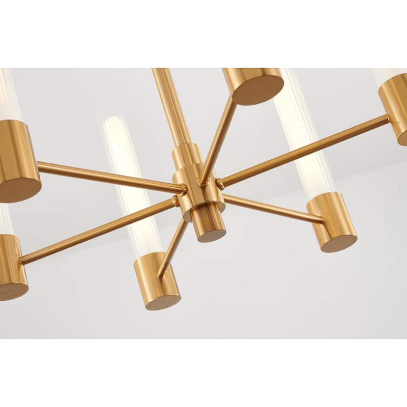 6-Light Brass Chandelier With Ribbed Clear Glass Shades