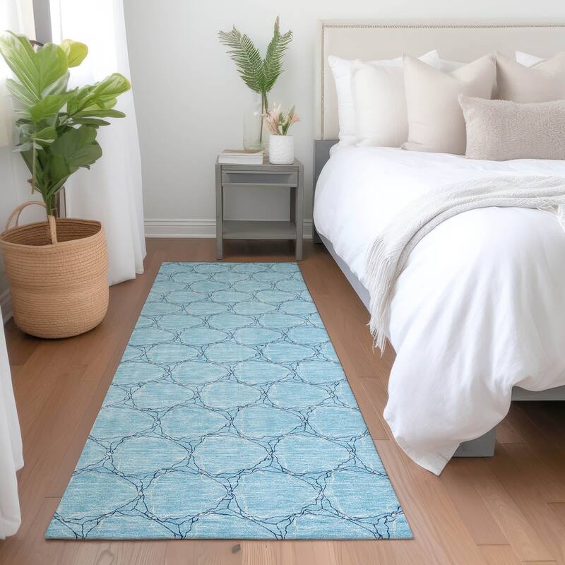 Machine Washable Indoor/ Outdoor Abstract Trellis Chantille Rug