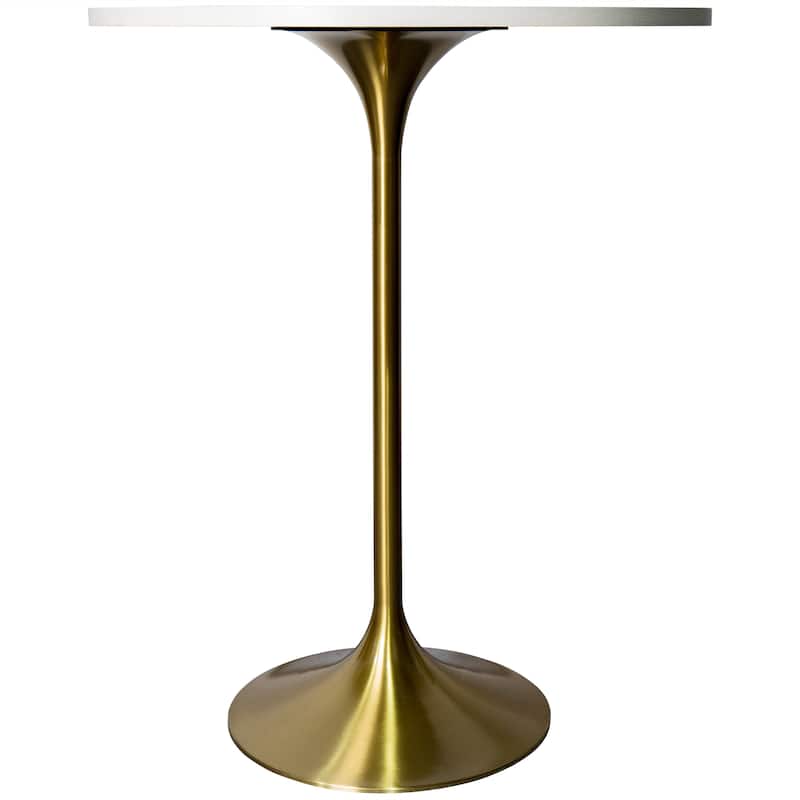 LeisureMod Verve 27" Round Dining Table with MDF Wood TableTop and Brushed Gold Base for Kitchen & Dining Room
