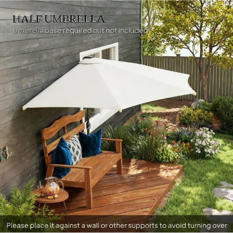 GDFStudio Outdoor Ilyra Polyester Half Patio Umbrella with Solar LED Lights and Steel Pole