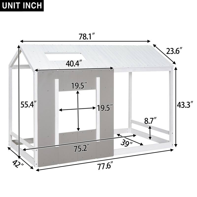 Wooden Twin Size House Platform with Roof and Window