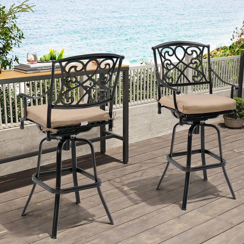 Outdoor Patio Aluminum Swivel Bar Stool with Sunbrella Cushion