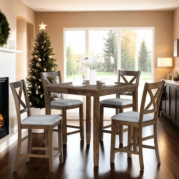 5-Piece Solid Wood Counter Height Dining Table Set - Bed Bath & Beyond ...