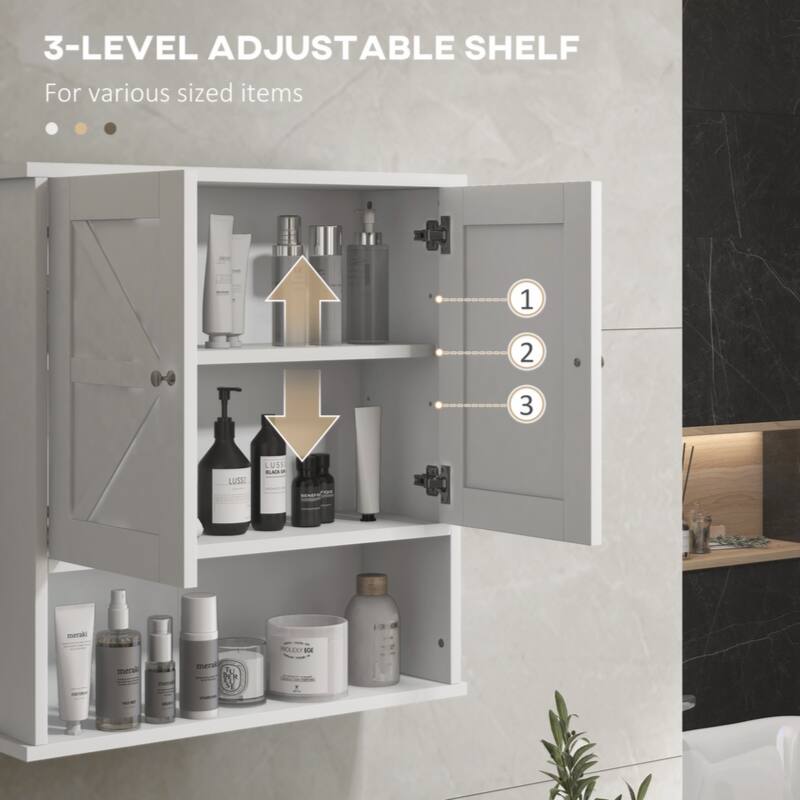 Wall Mounted Medicine Cabinet with Open Shelf & Adjustable Shelf, Storage for Laundry Room, White