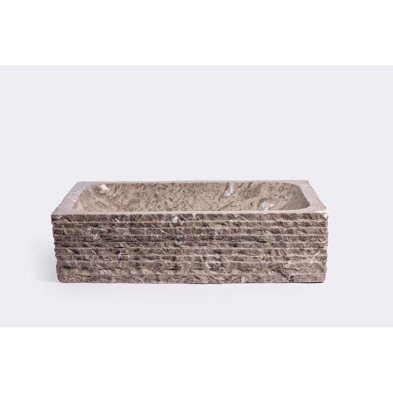 Natural Stone Vessel Bathroom Sink - Rustic Rectangular Stone Sink