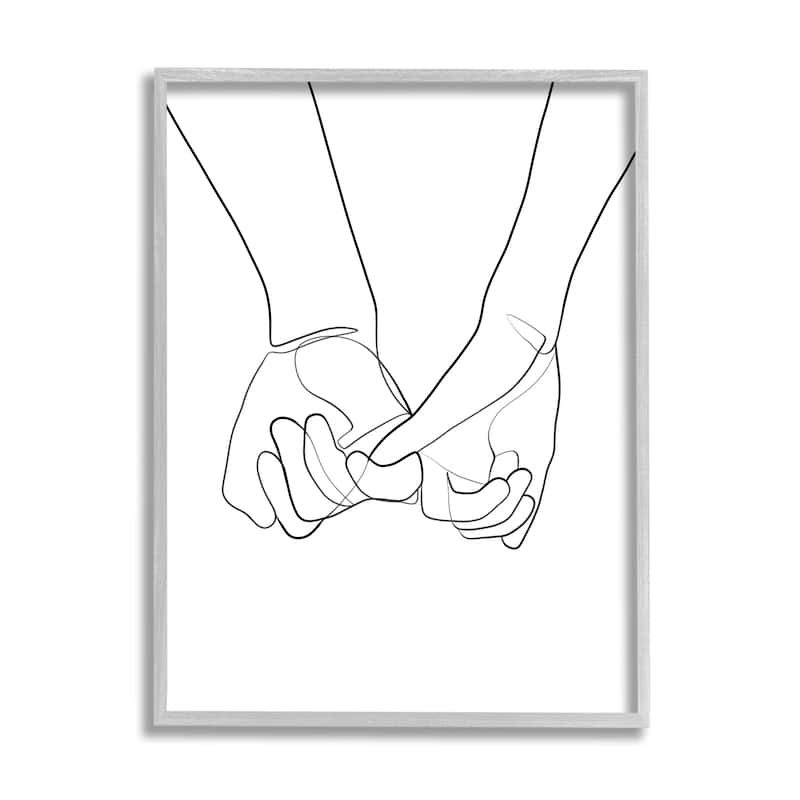 Stupell Fluid Line Abstract Couple Holding Hands Black White Framed Wall Art