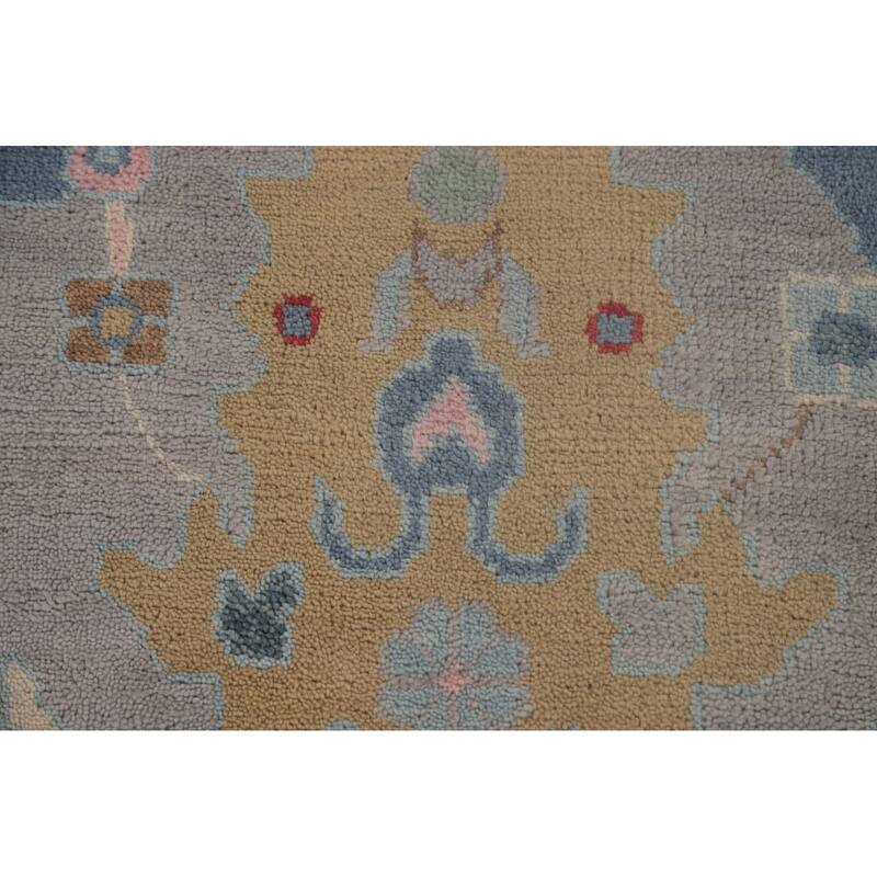 All-Over Gray Oushak Oriental Area Rug Hand-Knotted Wool Carpet - 9'0" x 11'8"