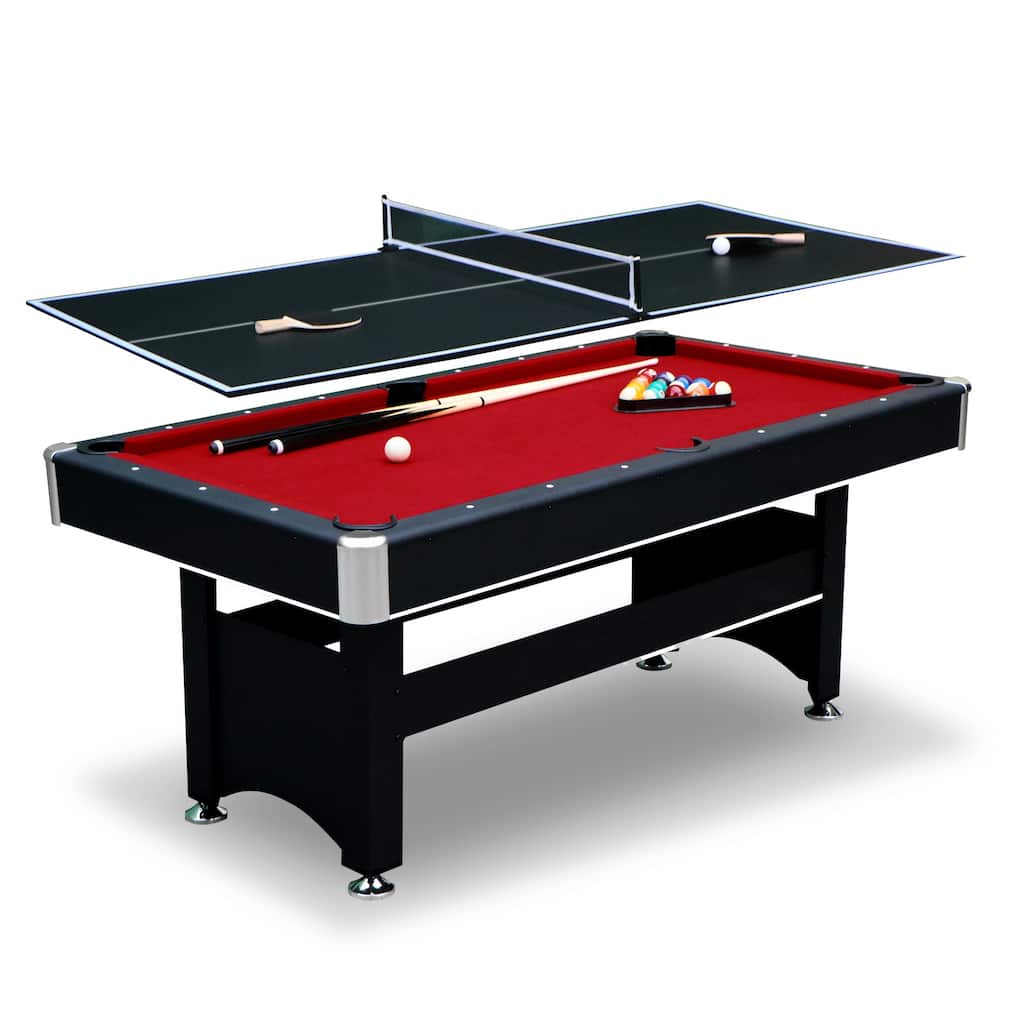 Hathaway Spartan 6-ft Billiards Pool Game Room Table with Table Tennis Top - Black with Red Felt