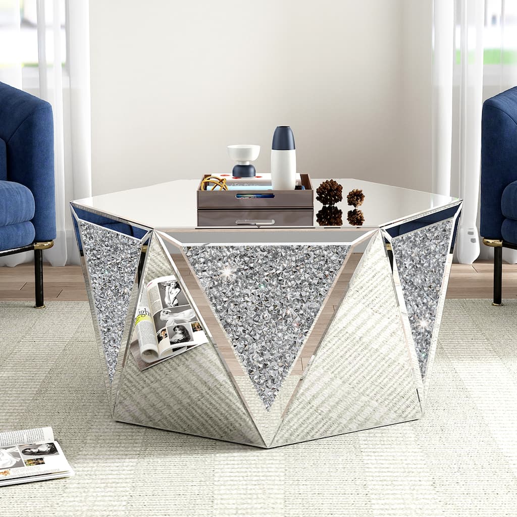 Mirrored Coffee Table Crystal Diamond Accent Table