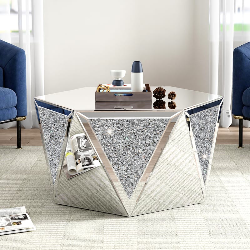 Mirrored Coffee Table Crystal Diamond Accent Table