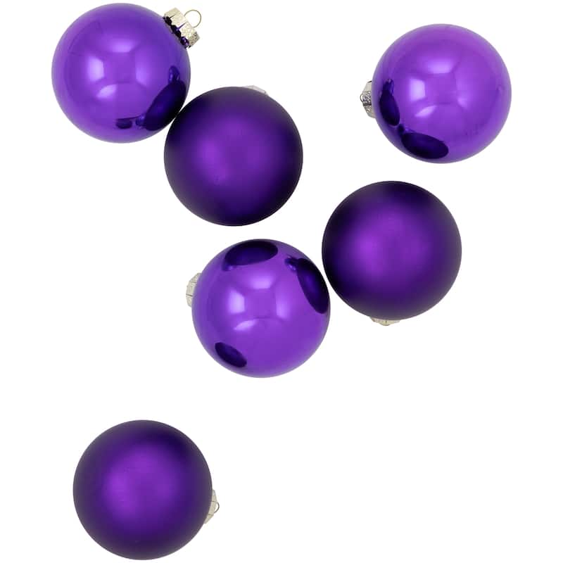 2-Finish Christmas Glass Ball Ornaments - 3.25" (80mm) - Purple - 6ct