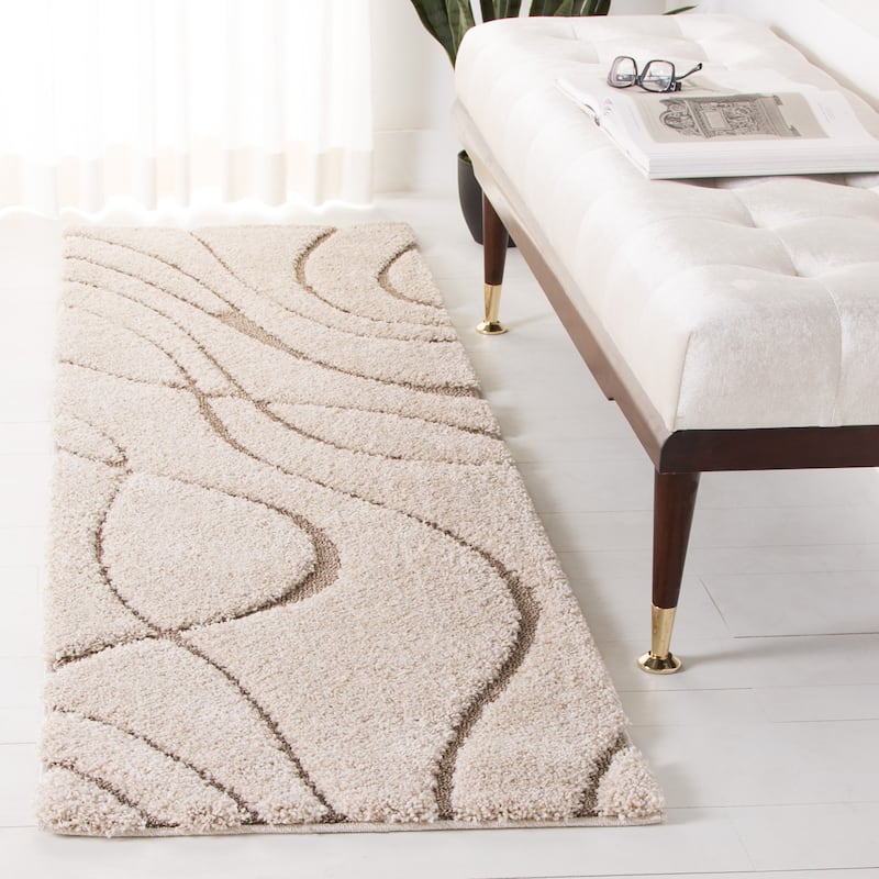 SAFAVIEH Florida Shag Sigtraud Abstract Waves 1.2-inch Area Rug - 2'3" x 7'  Runner - Cream/Beige