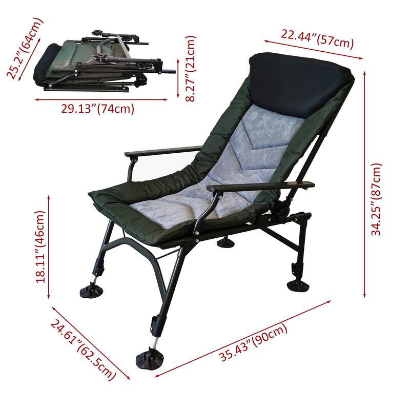 Camping Lounge Chair, Portable Folding Reclining Camping Chair with Adjustable backrest