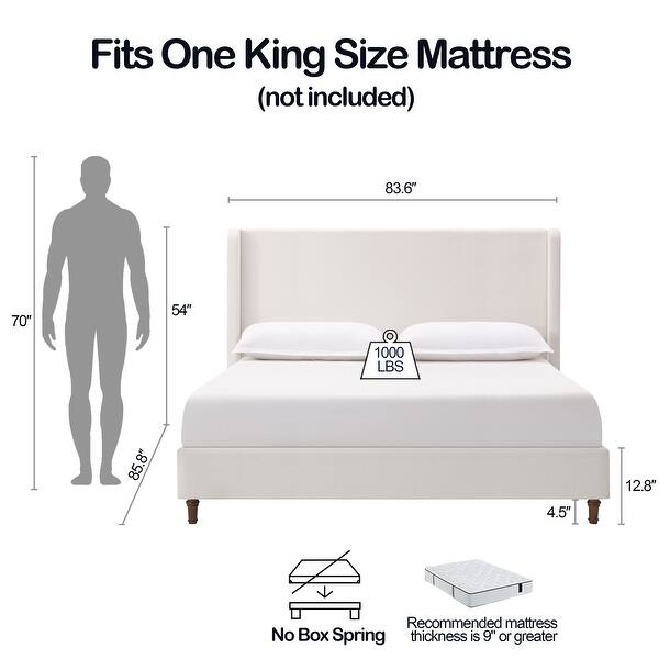 dimension image slide 0 of 2, Upholstered Bed Frame with Wood Legs and Metal Support for Stability