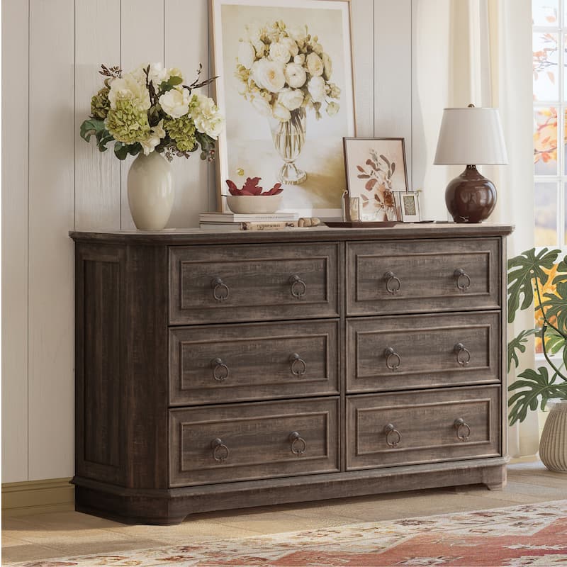 Farmhouse 6-Drawer Dresser with Charging Station