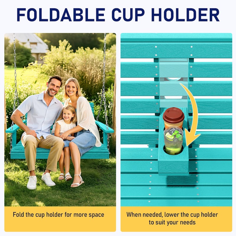 HDPE Plastic Outdoor Porch Swing 2-Person With Chains