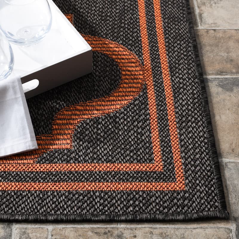 SAFAVIEH Bermuda Washable Edelt Indoor/ Outdoor Waterproof Rug - 6'7" Square - Charcoal/Rust