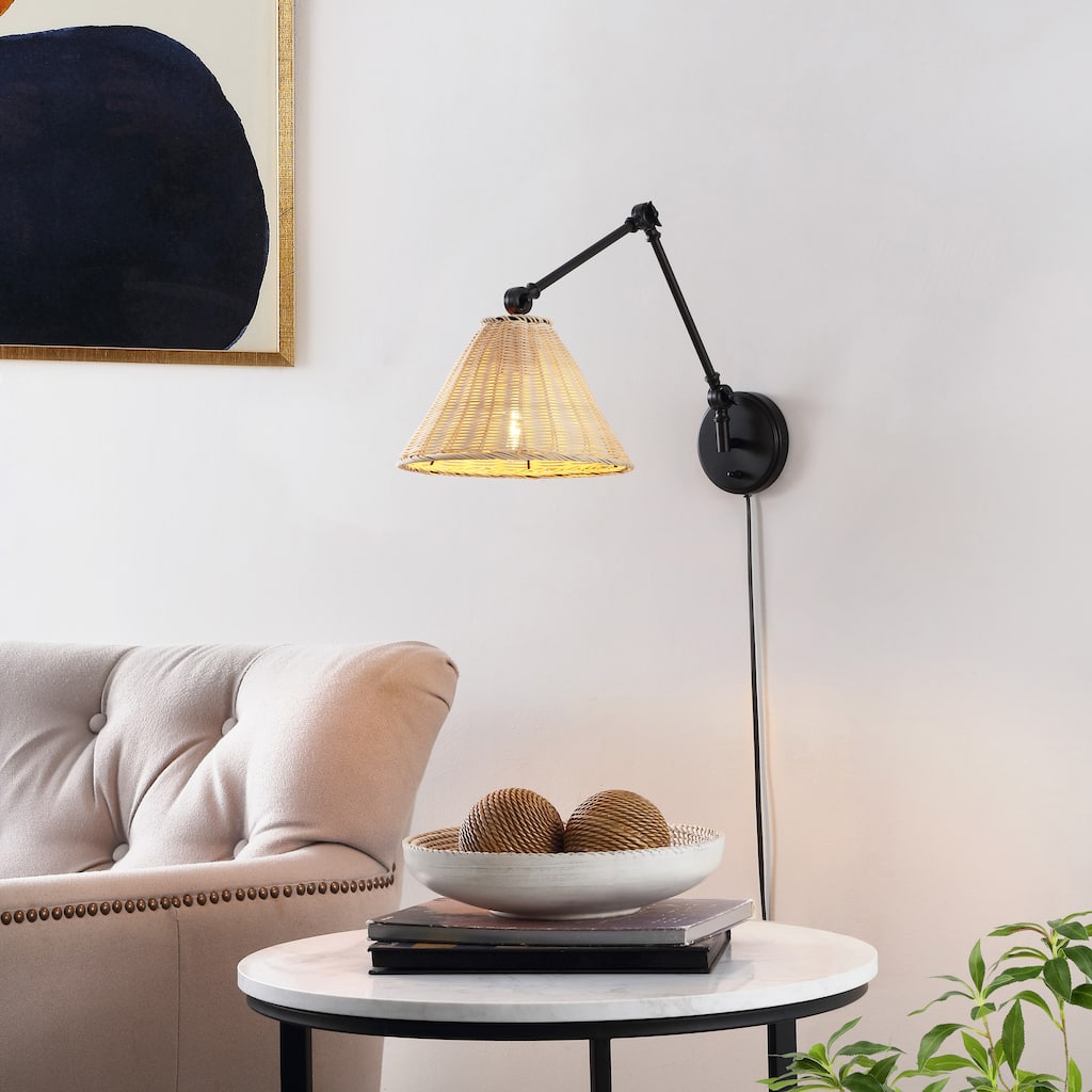 SAFAVIEH Lighting Corianne Wall Sconce (Set of 2) - 12 In. W x 24 In. D x 15 In. H - Natural/Black - 12Wx24Dx15H