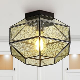 JONATHAN Y Bee 12.5" 1-Light Vintage Farmhouse Iron/Glass LED Flush Mount, Oil Rubbed Bronze - 1 Light