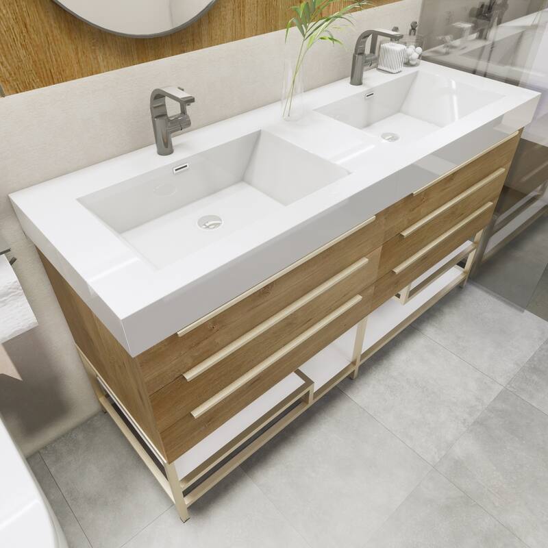 Noble 60" Free-standing Vanity with Reinforced Acrylic Double Sink