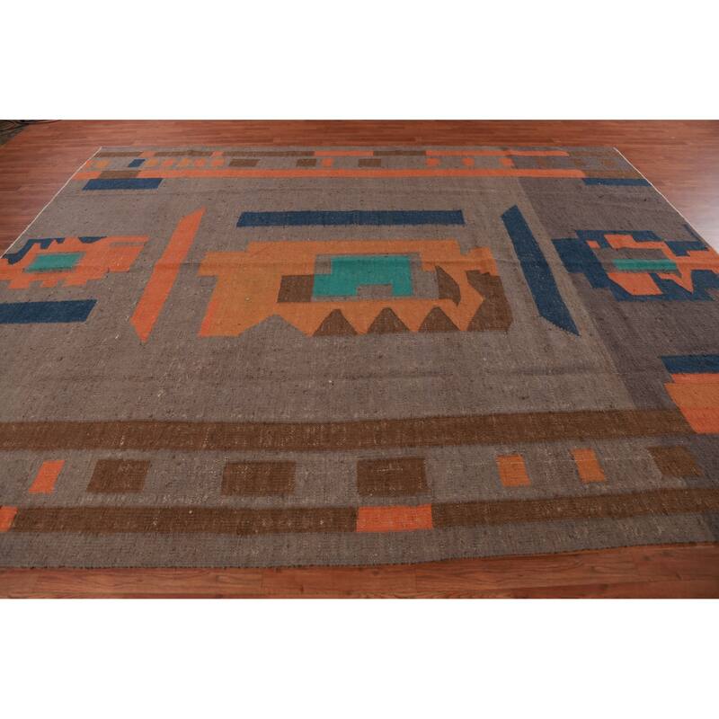 Hand Woven Oriental 100% Jute Carpet Southwestern Modern Brown Kilim Area Rug - 11' 9'' X 9' 2''