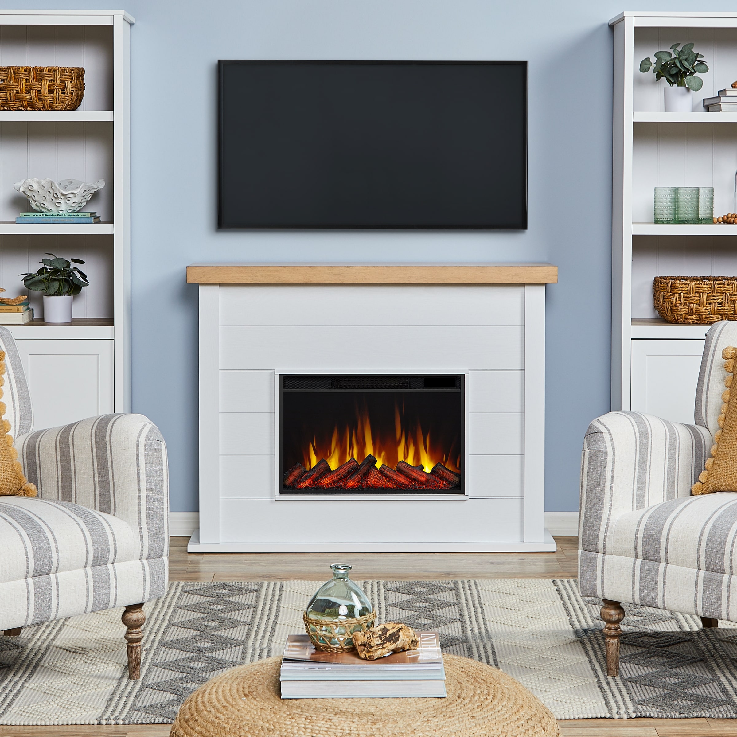 Marshall Slimline Electric Fireplace in White by Real Flame - On