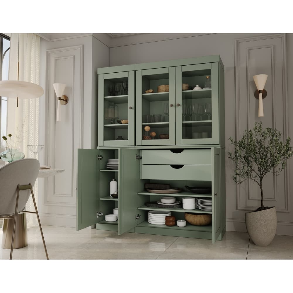 Palace Imports 100% Solid Wood Pantry China Cabinet, Raised Panel & Clear Glass Doors, 2 Drawers, 48.5" Wide, 71.5" Tall